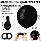 KUULBELA 110pcs Black Balloons 12-Inch | Latex Balloons with 2 Ribbons for Party Decor