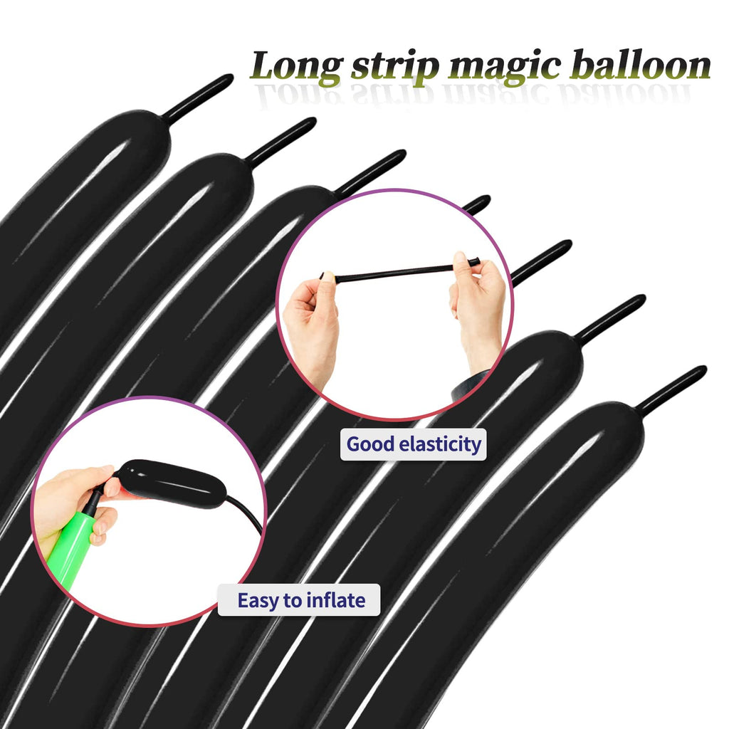 KUULBELA Thickening Latex 260q Black Balloons — 100pcs for Balloon Animals & Party Decor