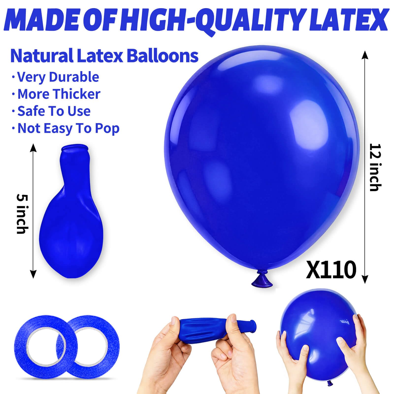 KUULBELA 110pcs Blue 12-inch Latex Balloons – Party Set with 2 Ribbons