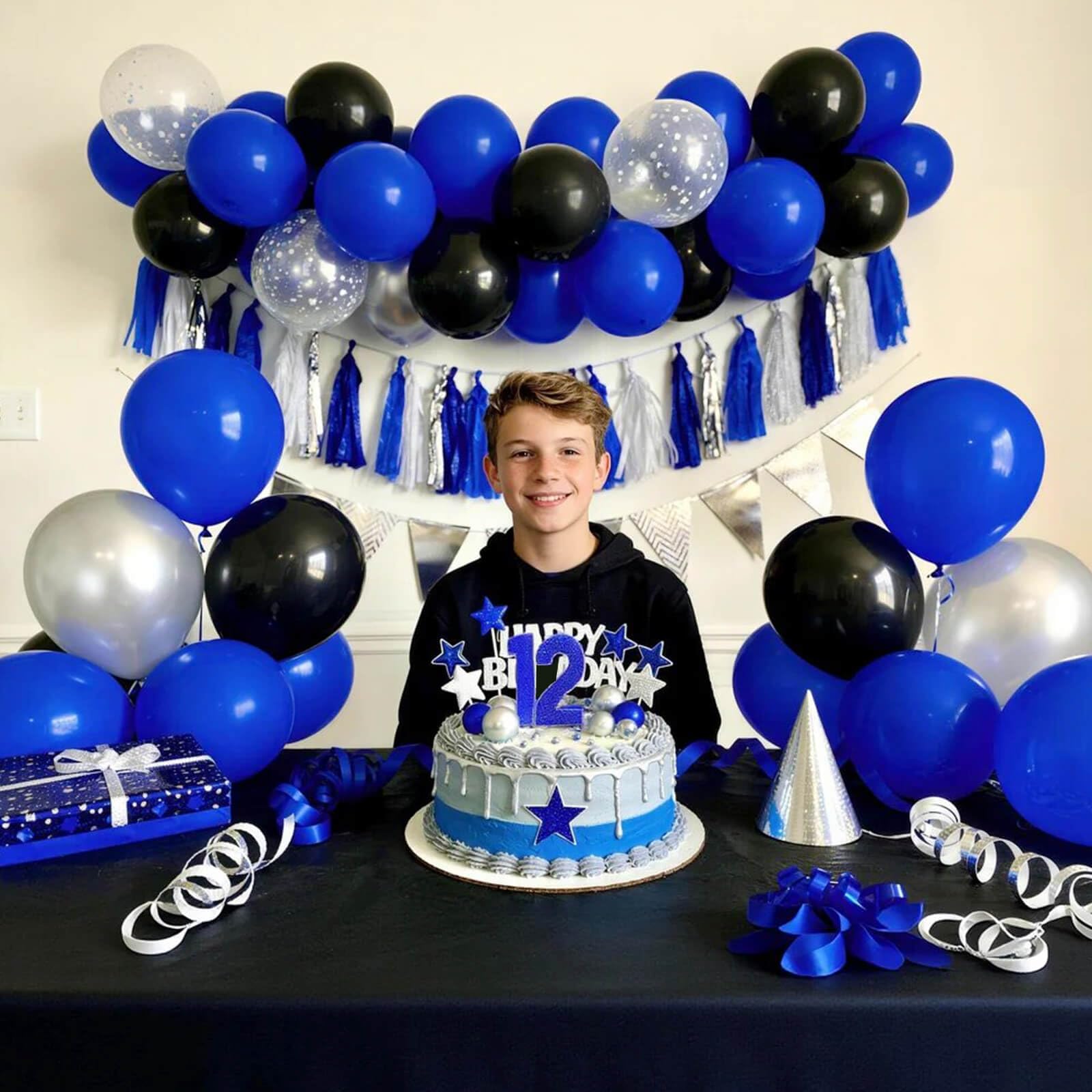 KUULBELA 110pcs Blue 12-inch Latex Balloons – Party Set with 2 Ribbons