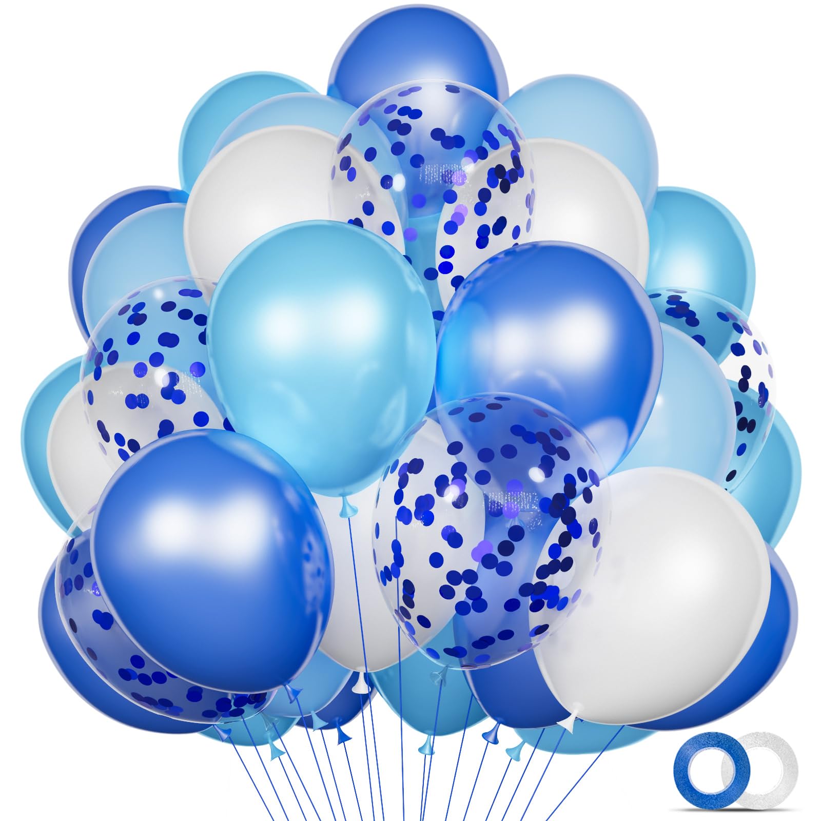 KUULBELA 68Pcs Blue and White Balloons Kit – 12 Inch Confetti & Pearl Balloons for Parties