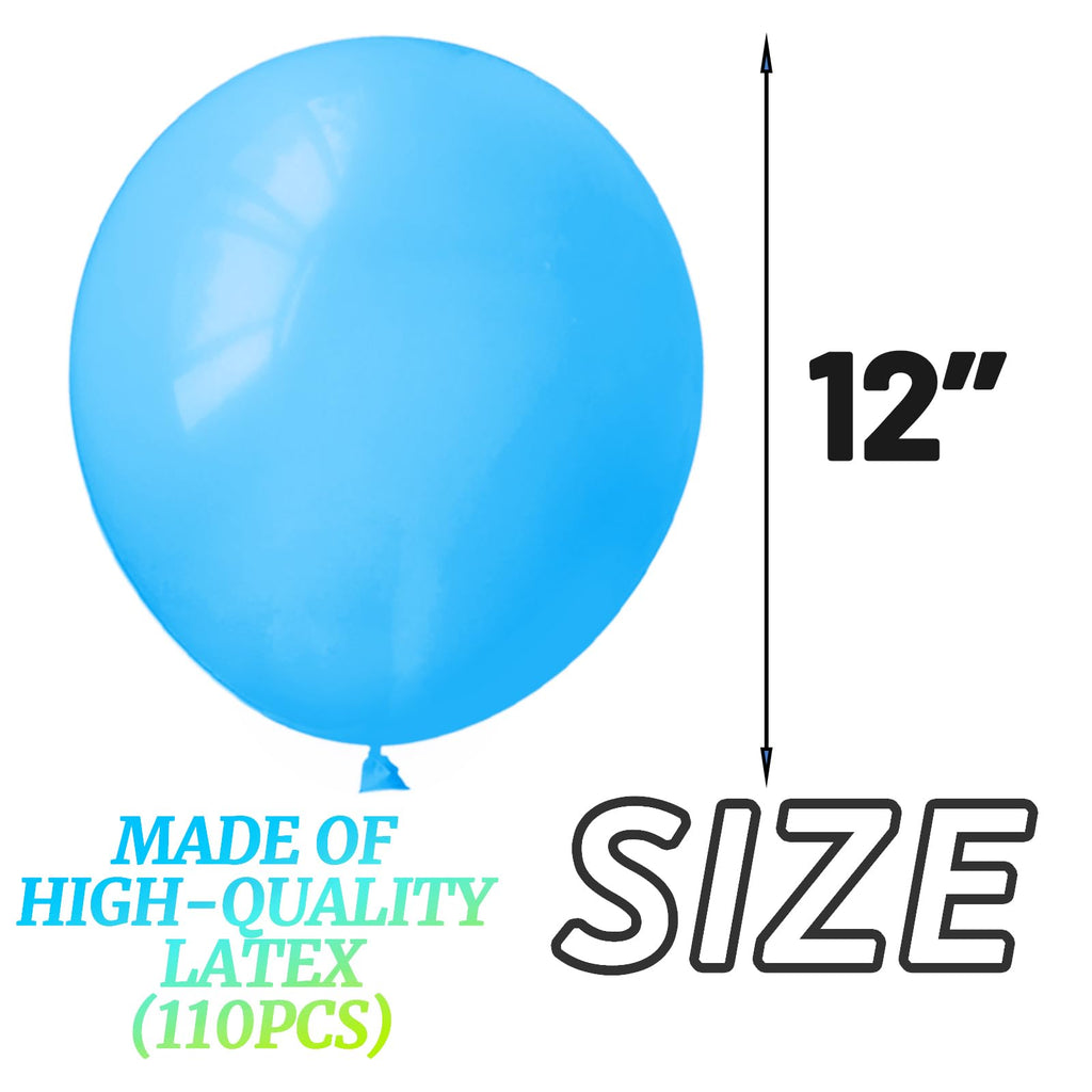 KUULBELA Light Blue Balloons 110pcs | 12in Blue Latex with 2 Ribbons for Birthday & Wedding