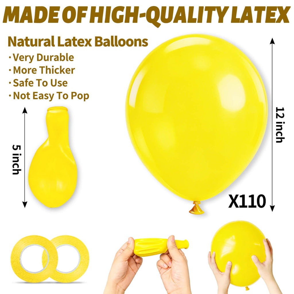 KUULBELA 110pcs Yellow Balloons 12 Inch – Latex Party Decorations with Ribbons