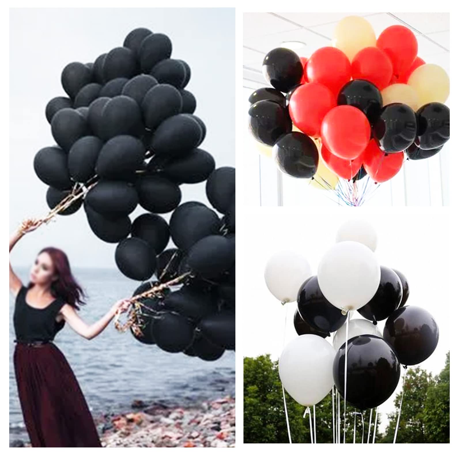 KUULBELA 110pcs Black Balloons 12-Inch | Latex Balloons with 2 Ribbons for Party Decor