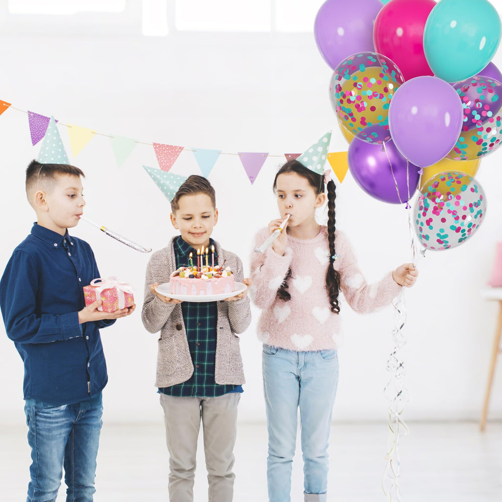 KUULBELA 68Pcs Pink Purple Blue Balloons – 12-Inch Confetti & Solid Color Set for Parties