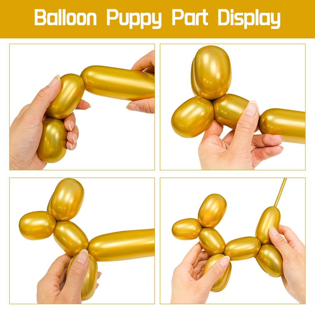 KUULBELA 100Pcs 260mm Metallic Gold Balloons for Balloon Animals | Twist & Create