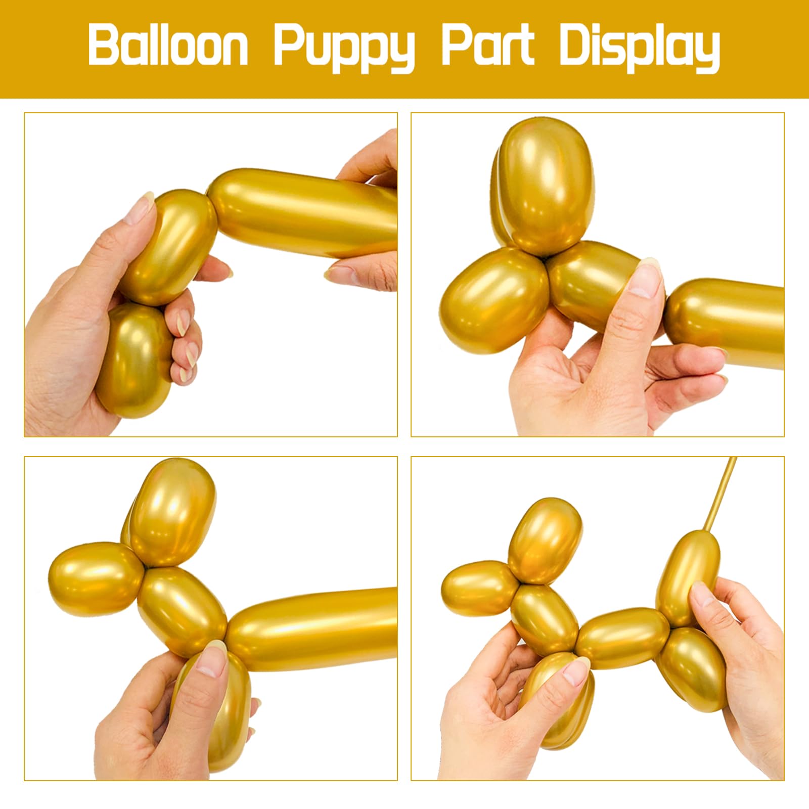KUULBELA 100Pcs 260mm Metallic Gold Balloons for Balloon Animals | Twist & Create