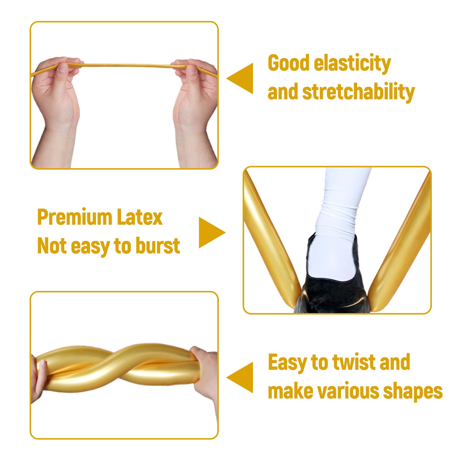KUULBELA 100Pcs 260mm Metallic Gold Balloons for Balloon Animals | Twist & Create