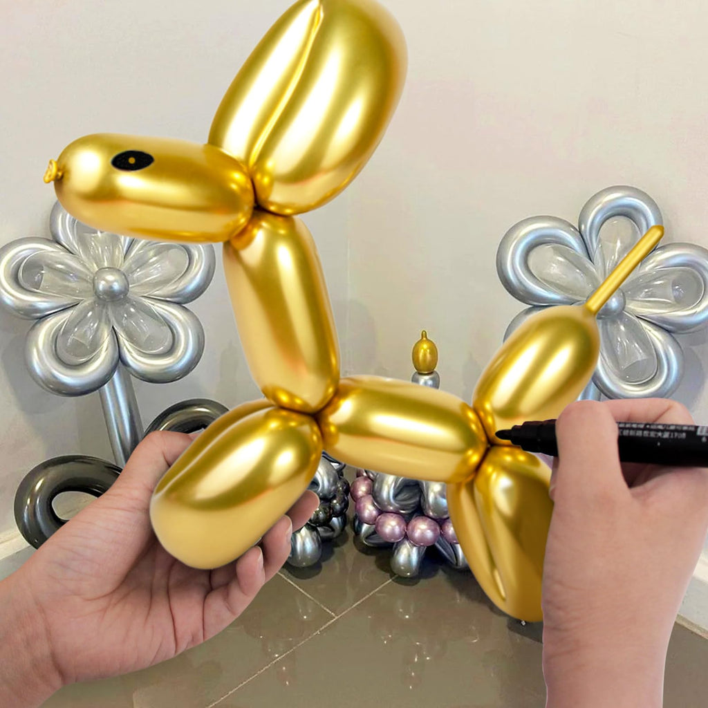 KUULBELA 100Pcs 260mm Metallic Gold Balloons for Balloon Animals | Twist & Create