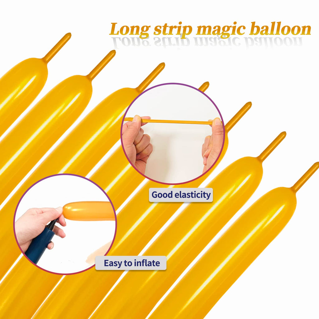 KUULBELA Gold 260Q Thickened Shine Latex Balloons – Long Skinny Balloons for Balloon Animals, Garlands, Weddings & Kids’ Parties