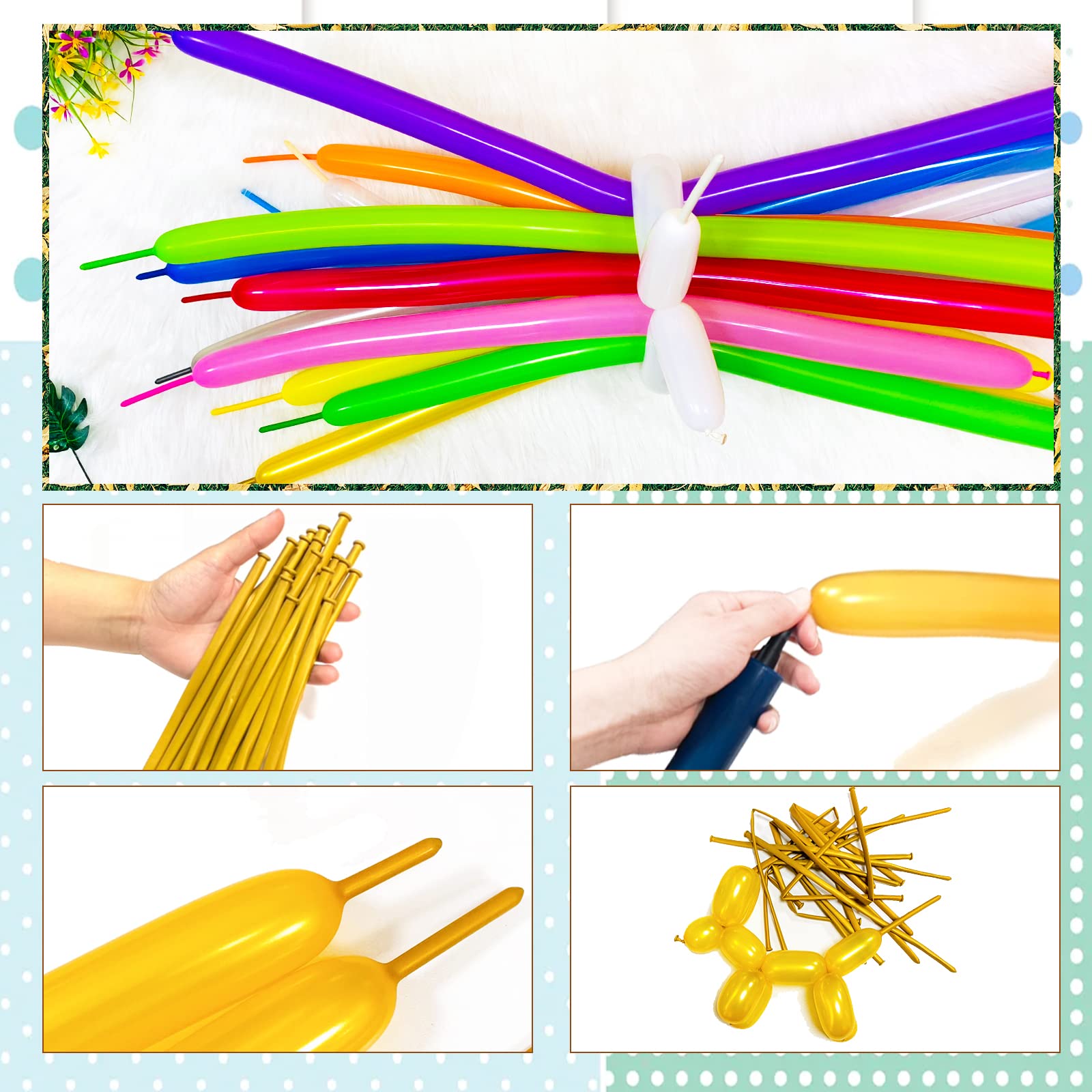 KUULBELA Gold 260Q Thickened Shine Latex Balloons – Long Skinny Balloons for Balloon Animals, Garlands, Weddings & Kids’ Parties