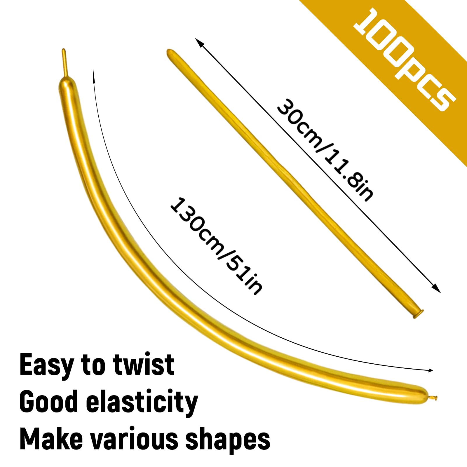 KUULBELA 100Pcs 260mm Metallic Gold Balloons for Balloon Animals | Twist & Create