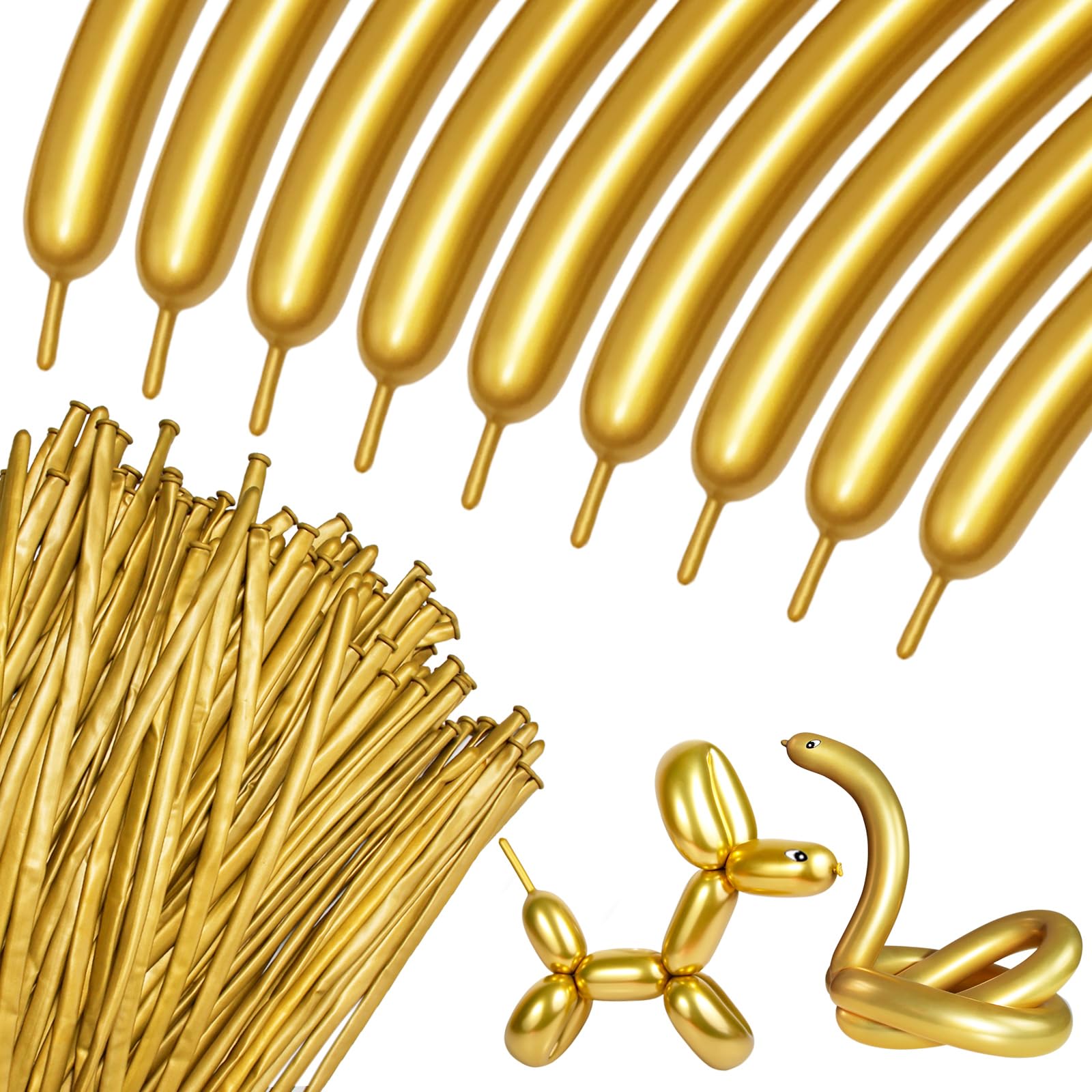 KUULBELA 100Pcs 260mm Metallic Gold Balloons for Balloon Animals | Twist & Create