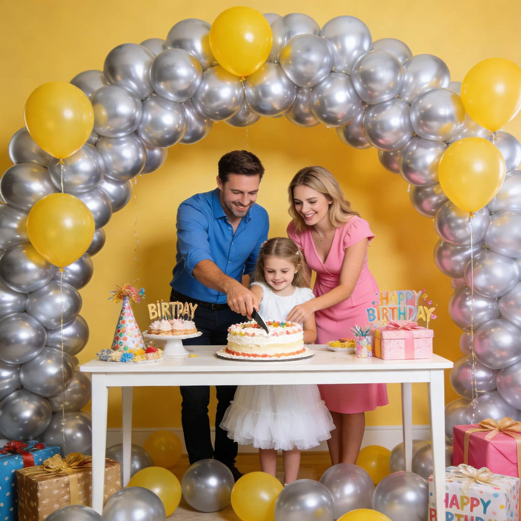 KUULBELA 110pcs Metallic Silver Balloons – 12-Inch Latex with Ribbons for Parties