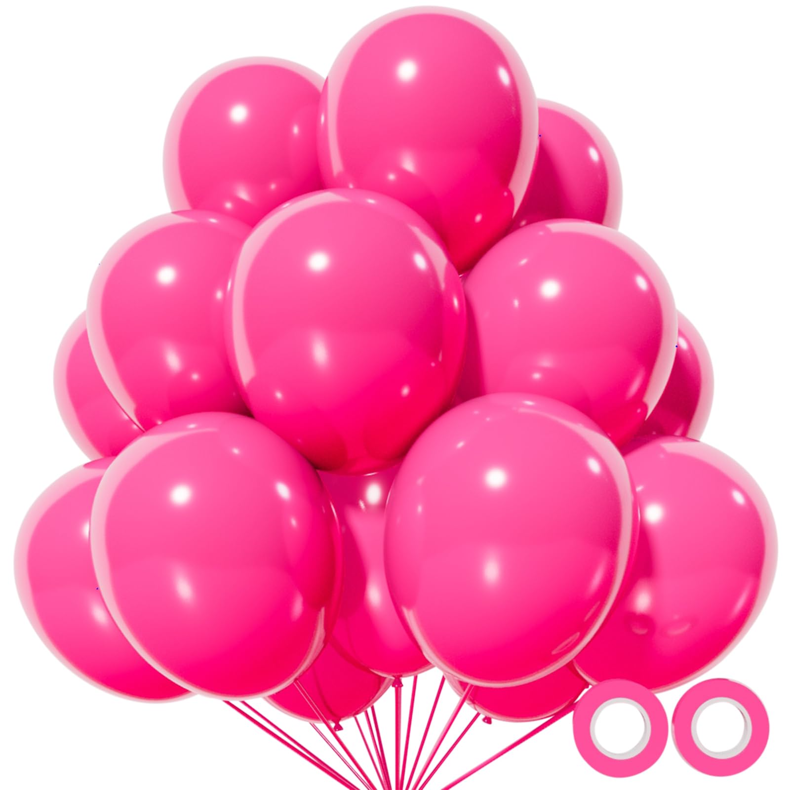 KUULBELA 110pcs Hot Pink Balloons - 12in Latex Party Balloons for Birthday, Baby Shower, Wedding (2 Ribbons Included)