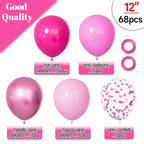 KUULBELA 68Pcs Pink Balloons Kit – 12in Pink, Metallic & Confetti Balloons for Birthday, Wedding & Baby Shower