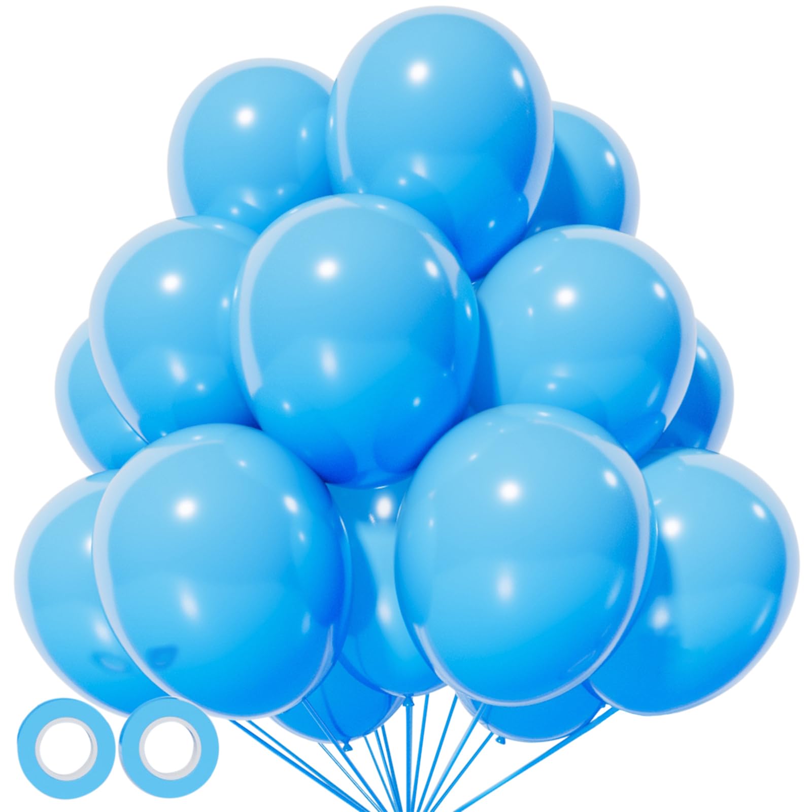 KUULBELA Light Blue Balloons 110pcs | 12in Blue Latex with 2 Ribbons for Birthday & Wedding