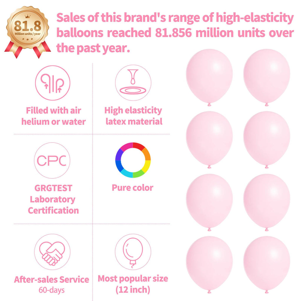 KUULBELA 110-Piece Light Pink Balloons 12in | Latex Balloons with 2 Ribbons
