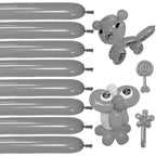 KUULBELA Long Grey 260 Balloons – Thickened Latex for Balloon Animals & Garland Kit (100 Pcs)