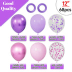 KUULBELA 68Pcs Pink & Purple Balloon Set – 12 Inch Latex Confetti Balloons for Weddings & Parties