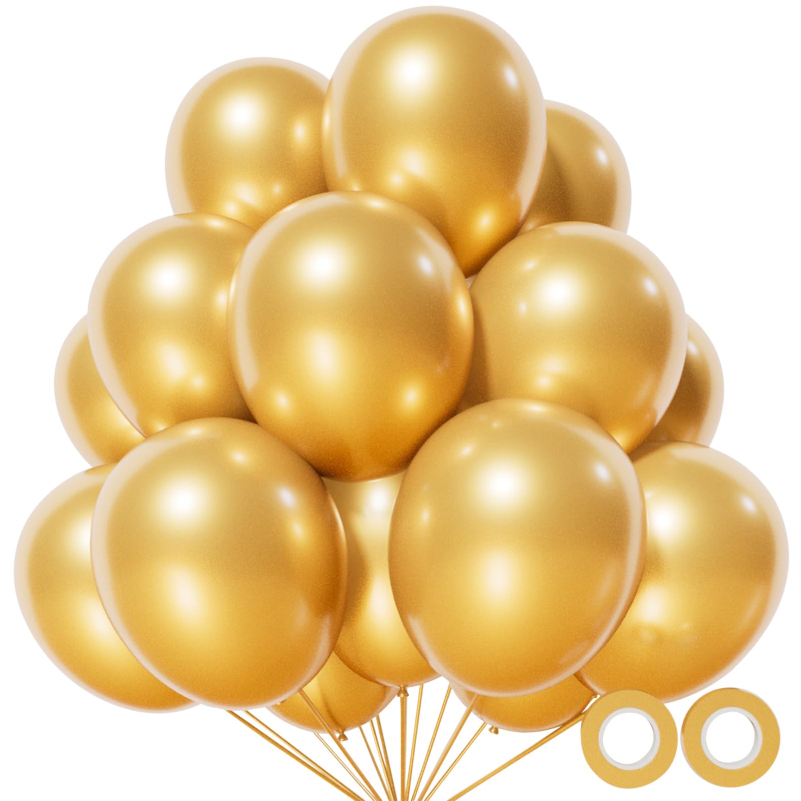 KUULBELA 110pcs Metallic Gold Balloons – 12 inch Latex, Includes 2 Ribbons