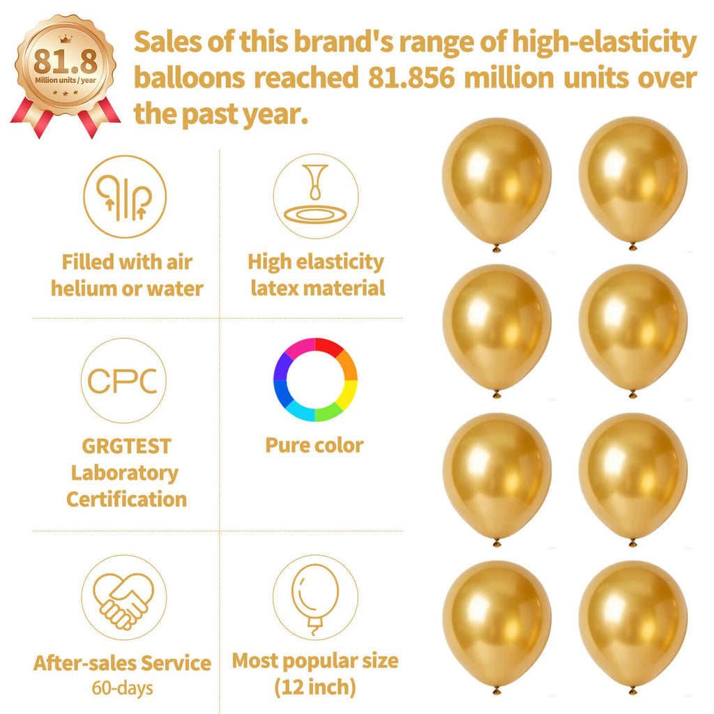 KUULBELA 110pcs Metallic Gold Balloons – 12 inch Latex, Includes 2 Ribbons