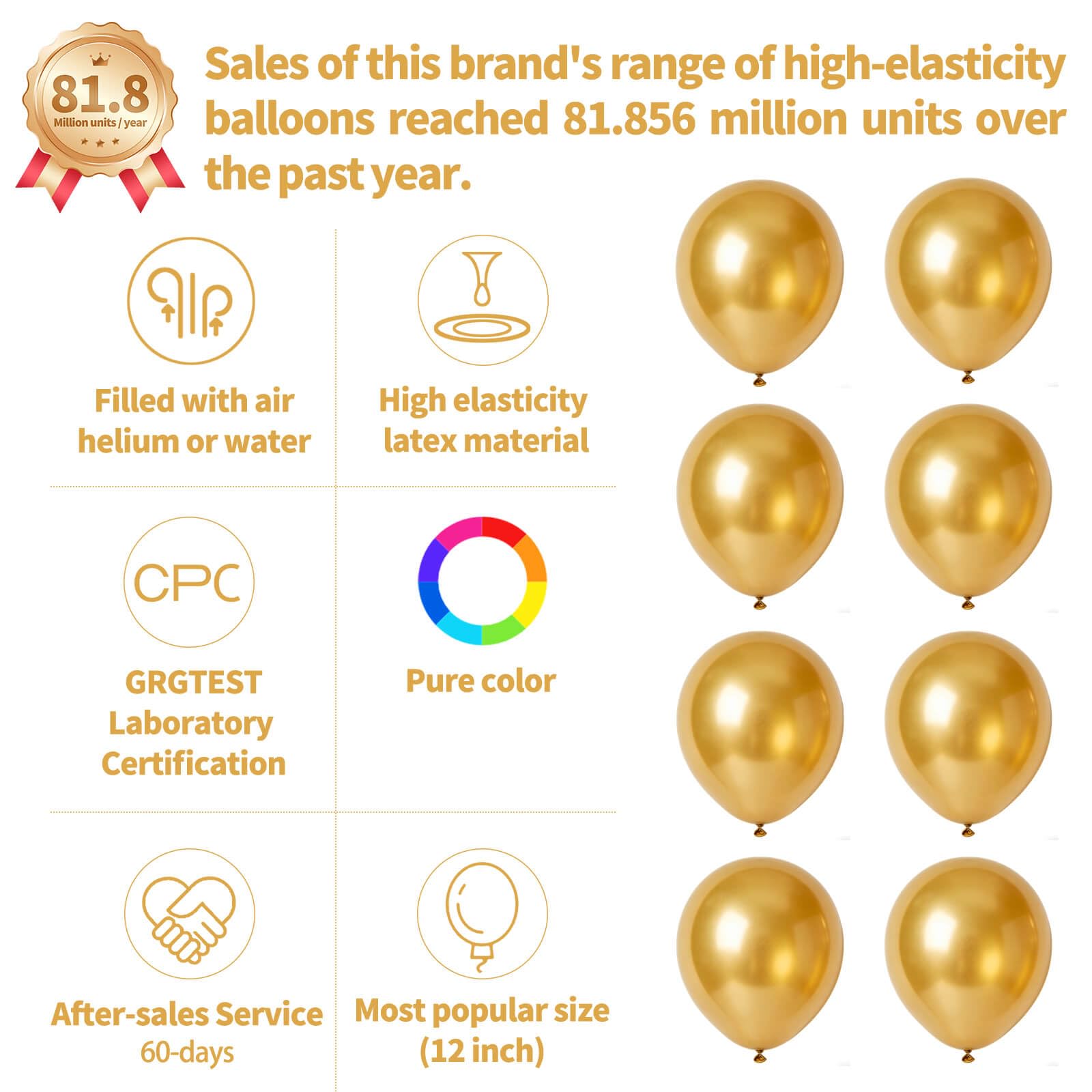 KUULBELA 110pcs Metallic Gold Balloons – 12 inch Latex, Includes 2 Ribbons