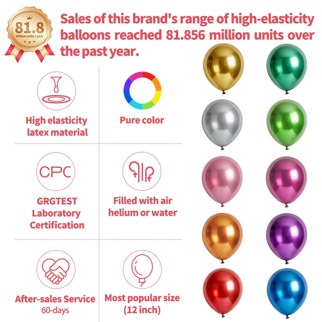 KUULBELA 110pcs Metallic Multi Balloons – 12 Inch Latex with 2 Ribbons