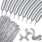 KUULBELA 100Pcs 260 Balloons – Metallic Silver Long Balloons for Creative Balloon Animals & Party Decor