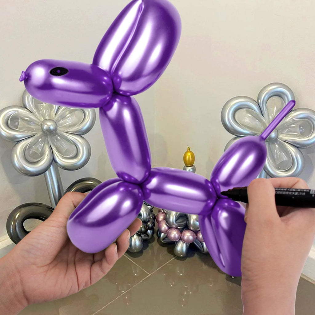 KUULBELA 100Pcs 260 Metallic Long Balloons for Balloon Animals | Twistable Thick Latex