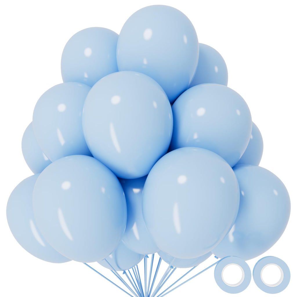 KUULBELA 110pcs Pastel Blue Balloons 12 Inch with 2 Ribbons – Party Decor Pack