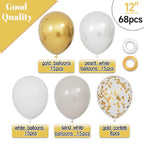 KUULBELA 68Pcs Sand White & Gold Confetti Balloons Kit – 12 Inch Balloons with Ribbons for Weddings & Celebrations
