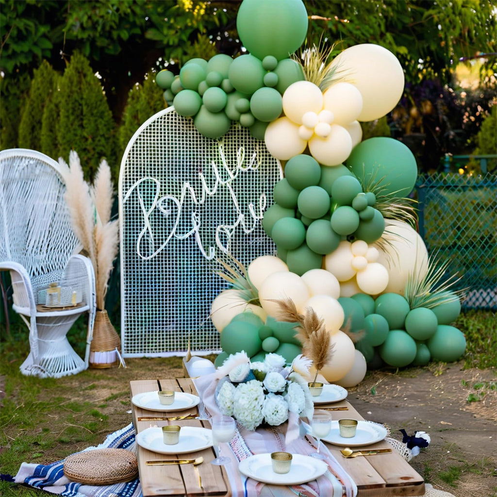 KUULBELA 110Pcs Dark Sage Green Balloons – 12 inch Latex Party Balloons with Ribbons