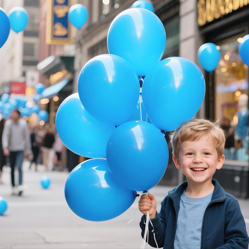 KUULBELA Light Blue Balloons 110pcs | 12in Blue Latex with 2 Ribbons for Birthday & Wedding