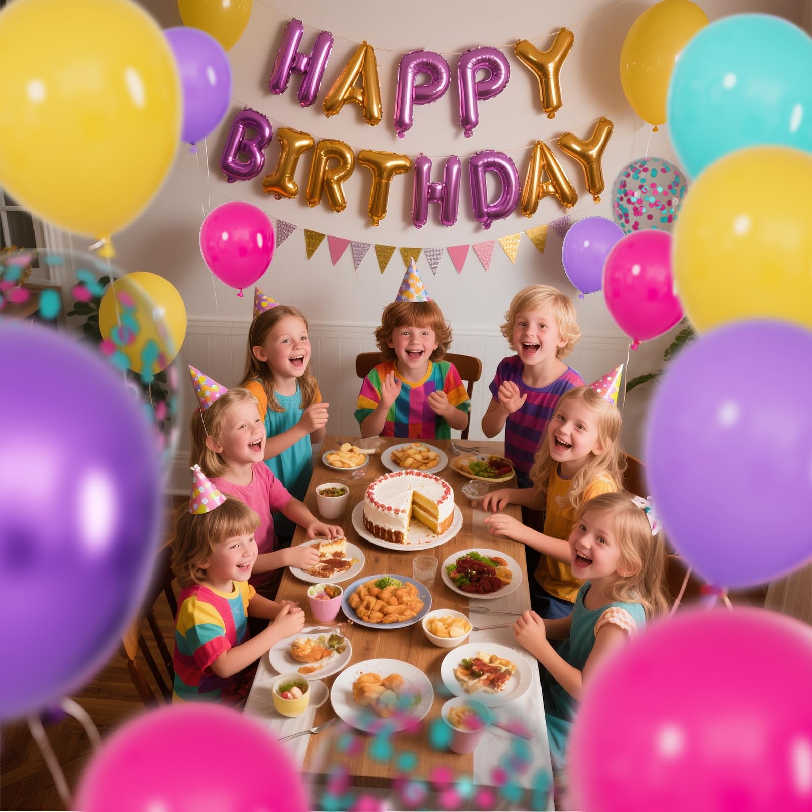 KUULBELA 68Pcs Pink Purple Blue Balloons – 12-Inch Confetti & Solid Color Set for Parties