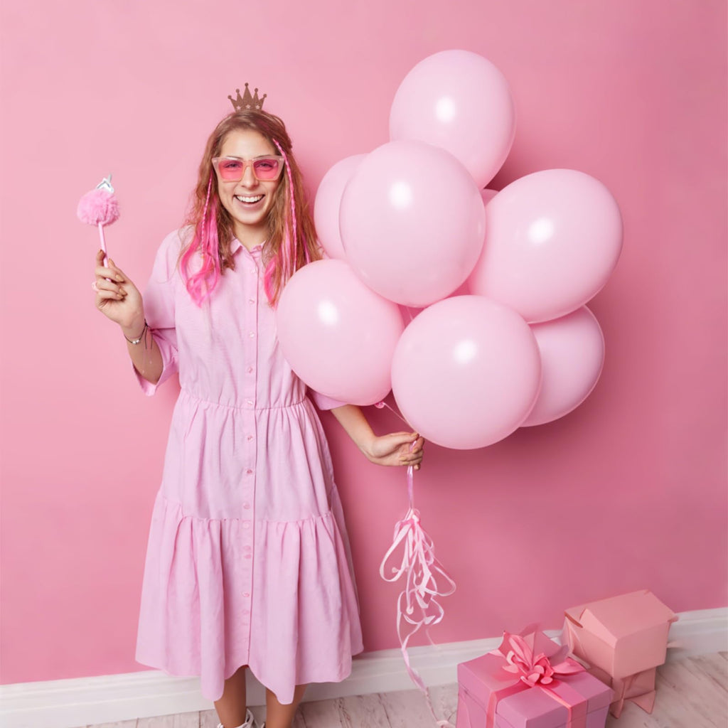 KUULBELA 110-Piece Light Pink Balloons 12in | Latex Balloons with 2 Ribbons