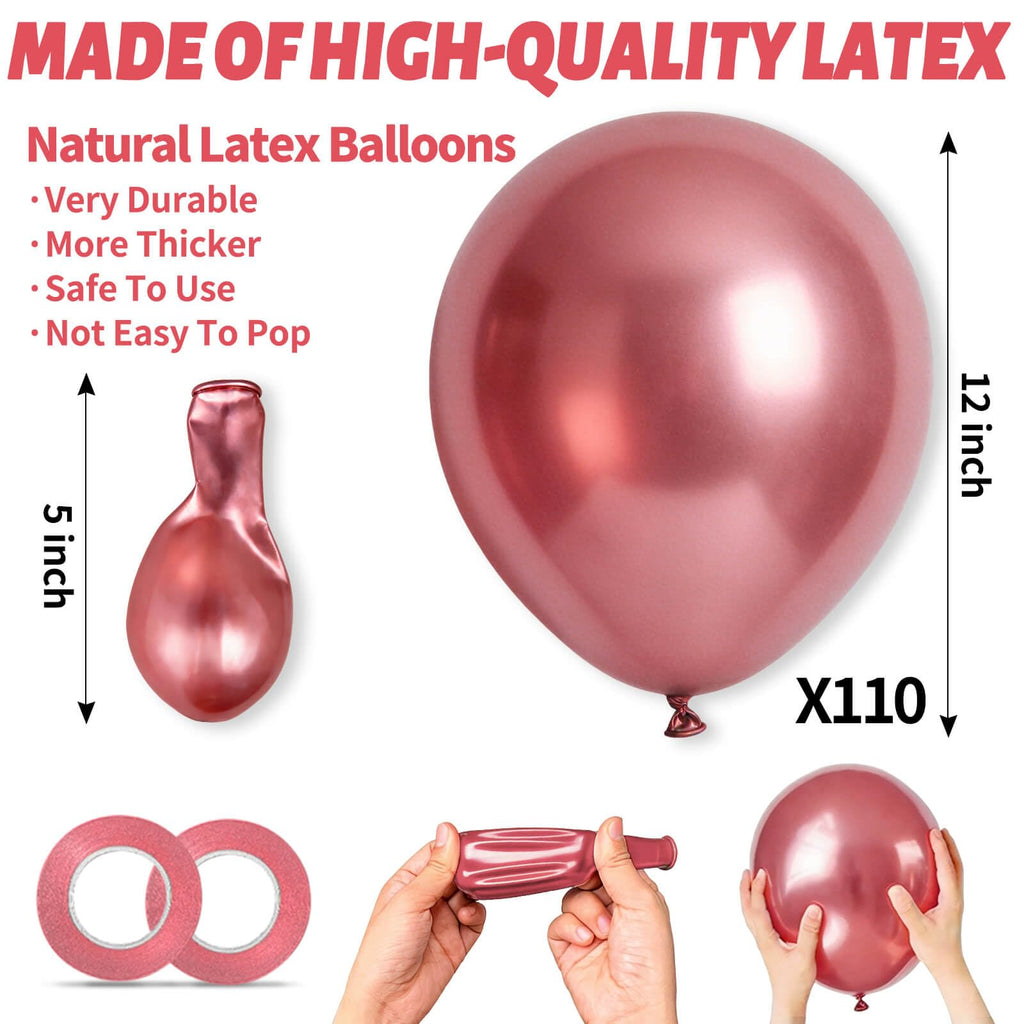 KUULBELA 110pcs Metallic Multi Balloons – 12 Inch Latex with 2 Ribbons