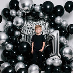 KUULBELA 110pcs Black Balloons 12-Inch | Latex Balloons with 2 Ribbons for Party Decor