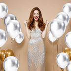 KUULBELA 110pcs Metallic Silver Balloons – 12-Inch Latex with Ribbons for Parties
