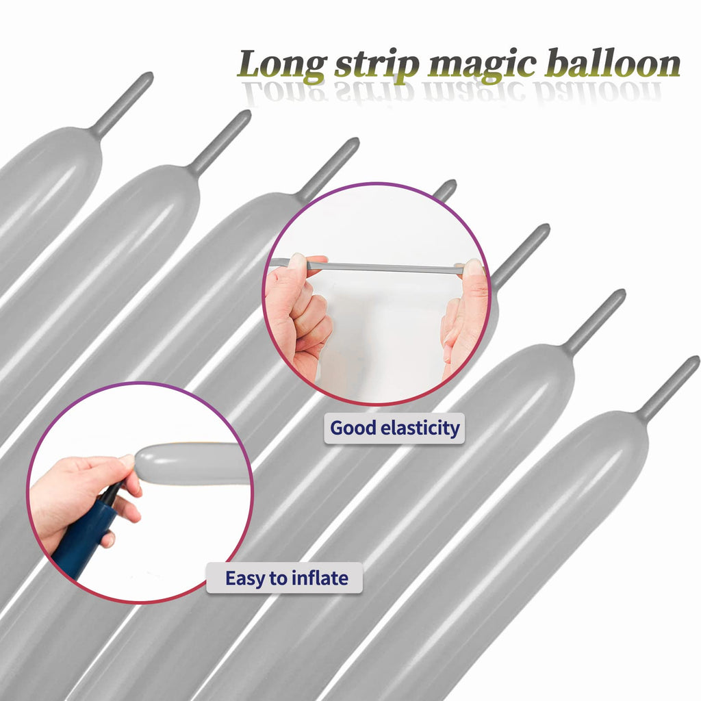 KUULBELA 260 Balloons 100 pcs – Skinny Silver Latex Balloons for Weddings & Parties