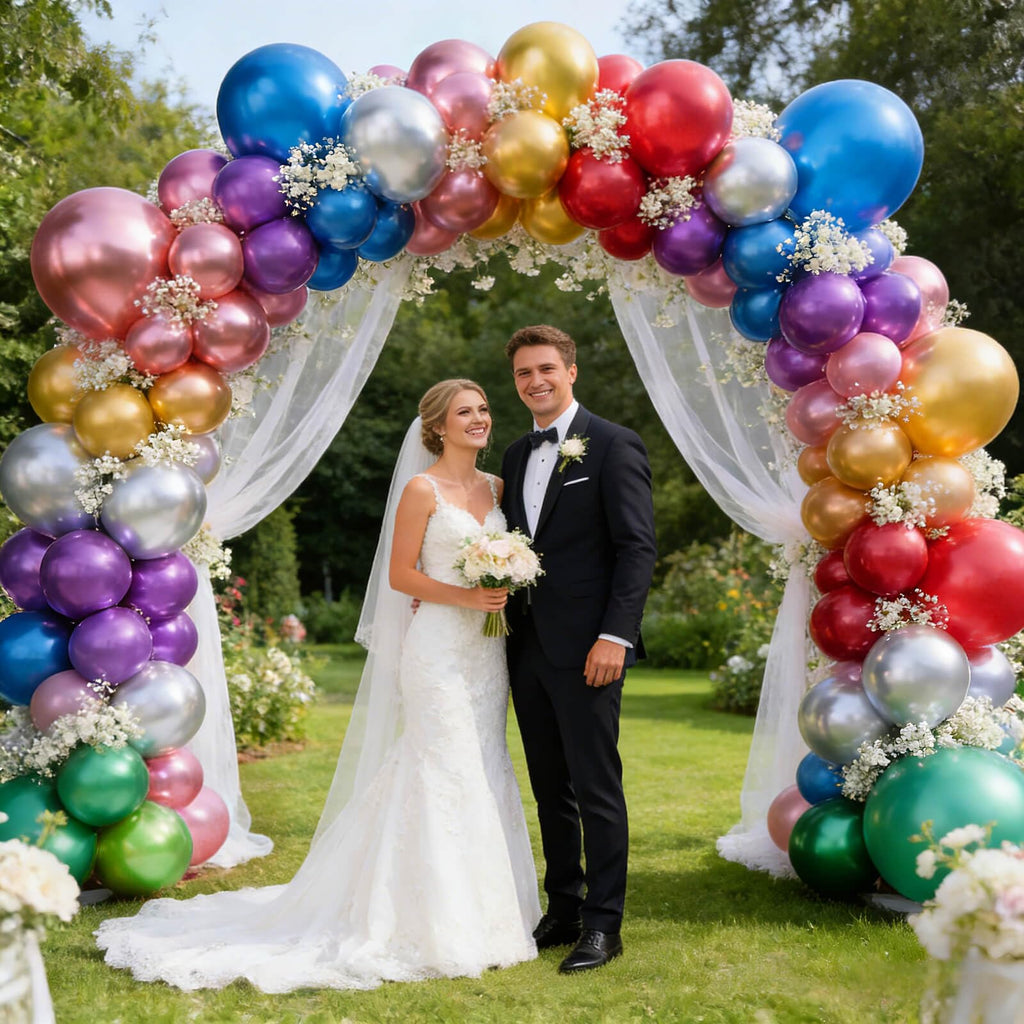 KUULBELA 110pcs Metallic Multi Balloons – 12 Inch Latex with 2 Ribbons