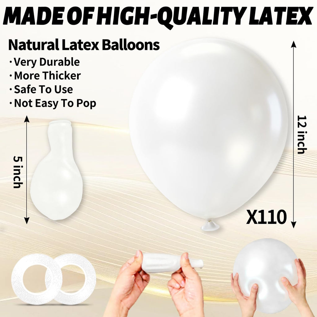 KUULBELA 110pcs Pearl White Balloons 12in with 2 Ribbons – Thickened Latex Party Decor