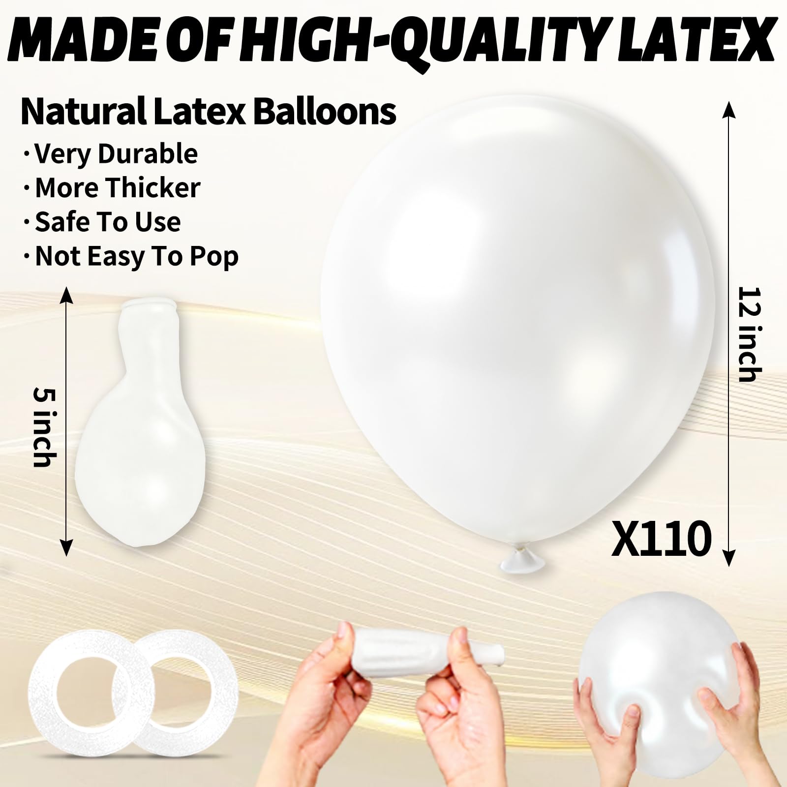 KUULBELA 110pcs Pearl White Balloons 12in with 2 Ribbons – Thickened Latex Party Decor