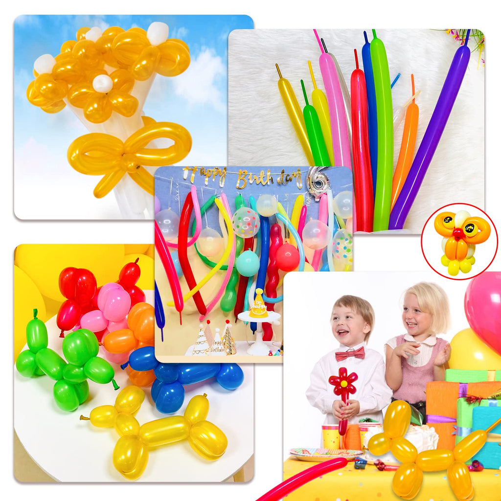 KUULBELA Gold 260Q Thickened Shine Latex Balloons – Long Skinny Balloons for Balloon Animals, Garlands, Weddings & Kids’ Parties