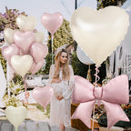 KYGNE 30-Inch Pink & White Heart Balloons + 38-Inch Pink Bow Foil Balloon Set – 10 Pieces