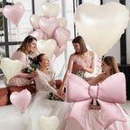 KYGNE 30-Inch Pink & White Heart Balloons + 38-Inch Pink Bow Foil Balloon Set – 10 Pieces