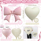 KYGNE 30-Inch Pink & White Heart Balloons + 38-Inch Pink Bow Foil Balloon Set – 10 Pieces