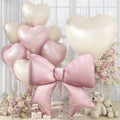 KYGNE 30-Inch Pink & White Heart Balloons + 38-Inch Pink Bow Foil Balloon Set – 10 Pieces