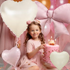 KYGNE 30-Inch Pink & White Heart Balloons + 38-Inch Pink Bow Foil Balloon Set – 10 Pieces
