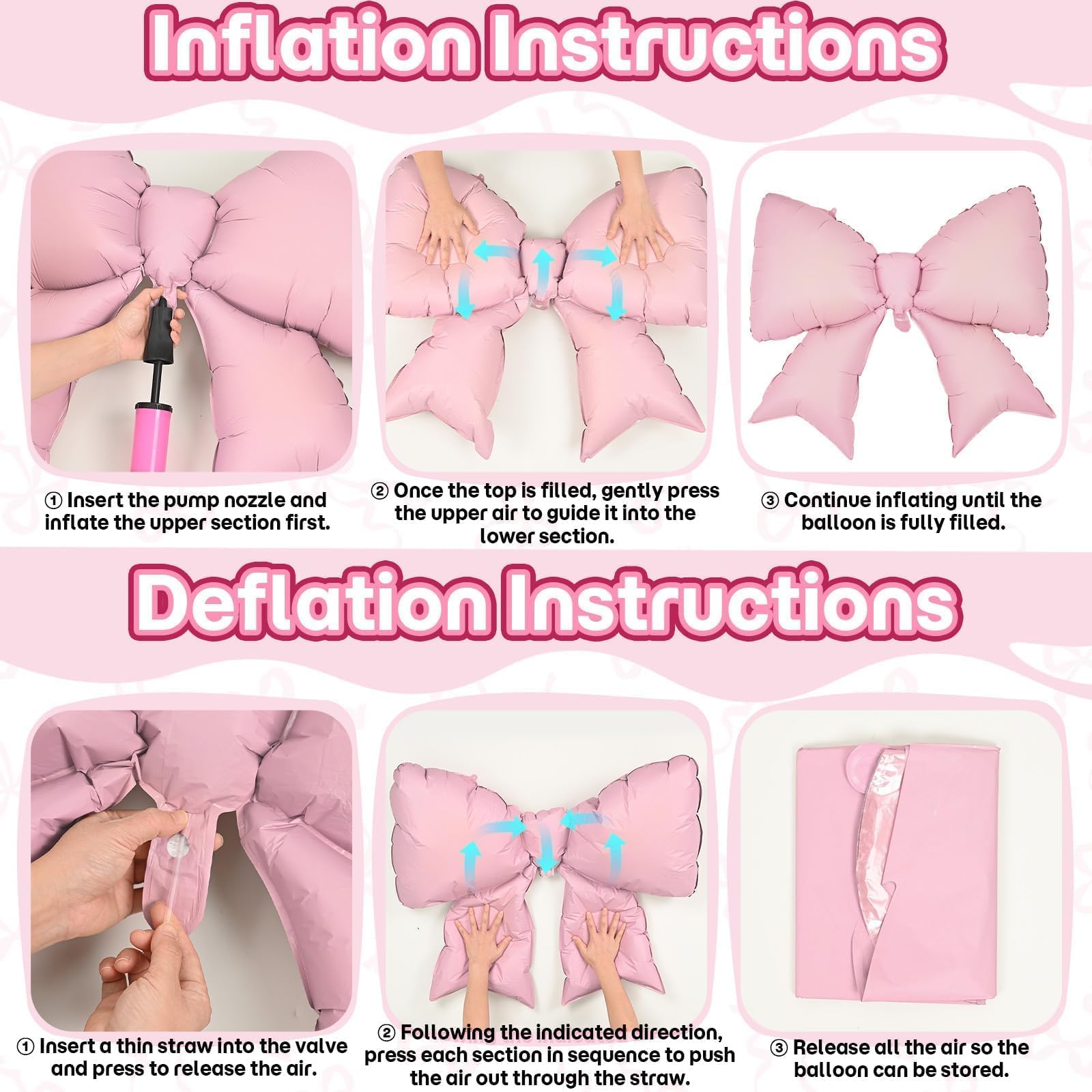 KYGNE 30-Inch Pink & White Heart Balloons + 38-Inch Pink Bow Foil Balloon Set – 10 Pieces